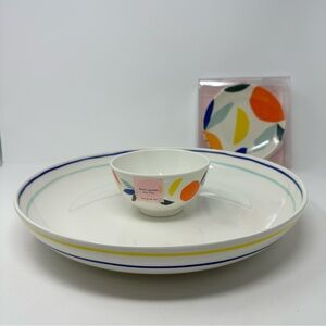Kate Spade Citrus Twist Chip Dip Bowl Set 4 Plates White Yellow Lemons Melamine